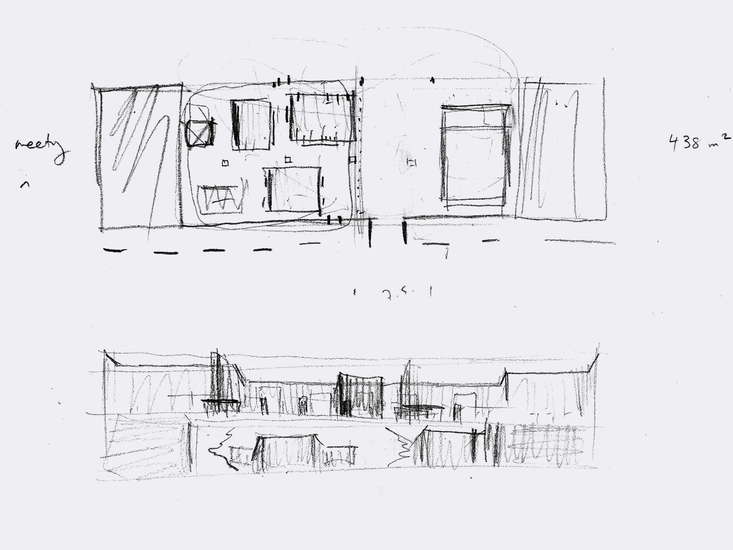 Sketch: ground floor plan and section