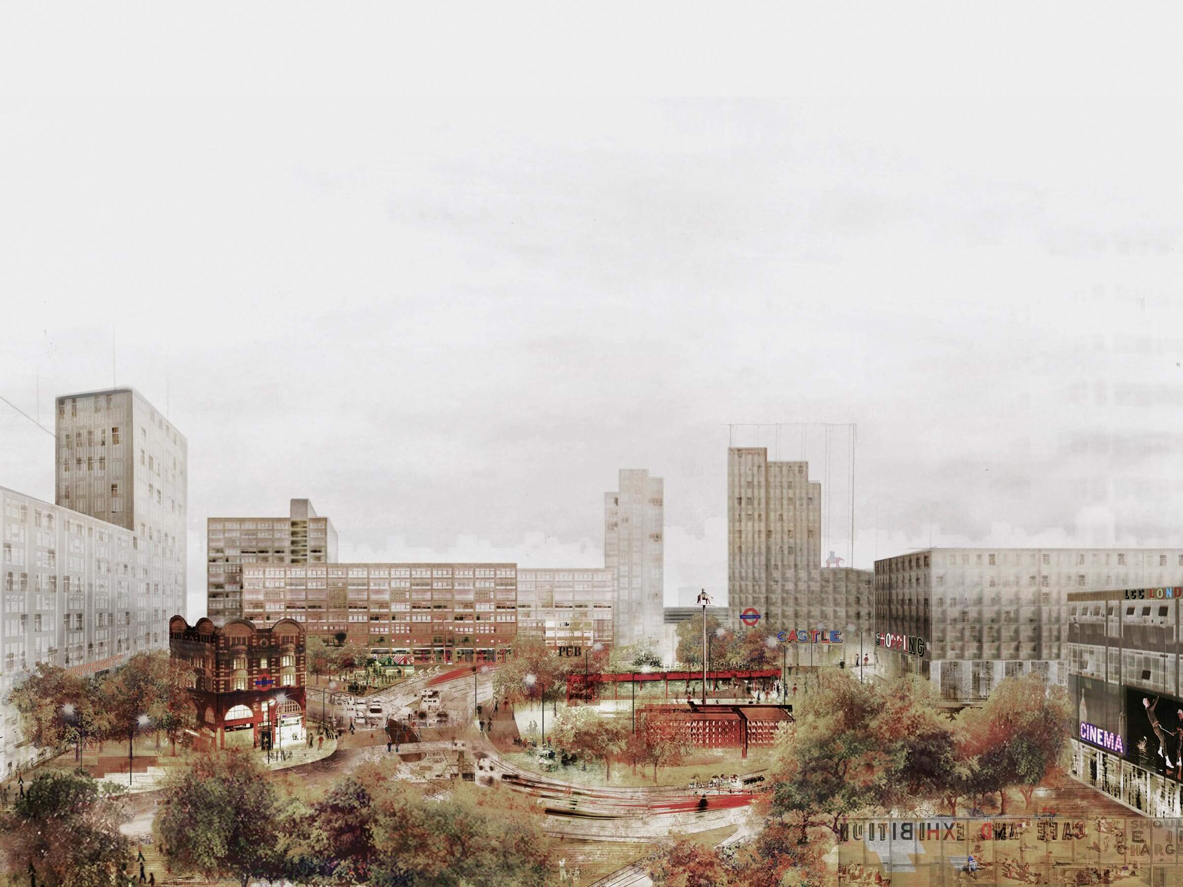 Elevated perspective of the new square