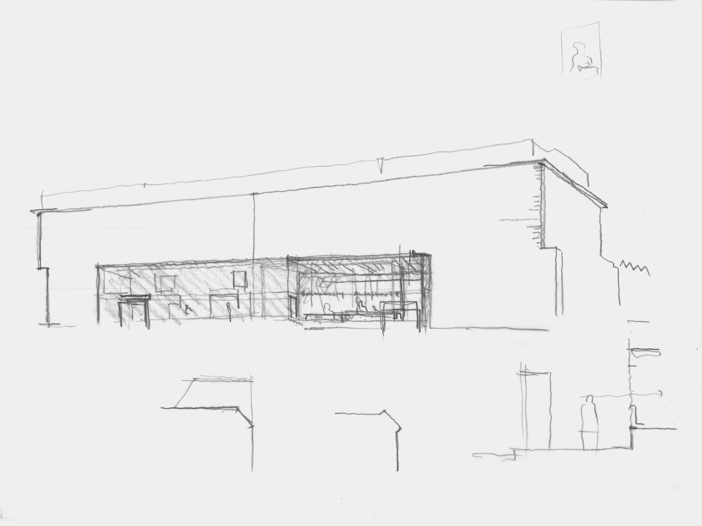 Sketch: view from North, with shared rooms to the street