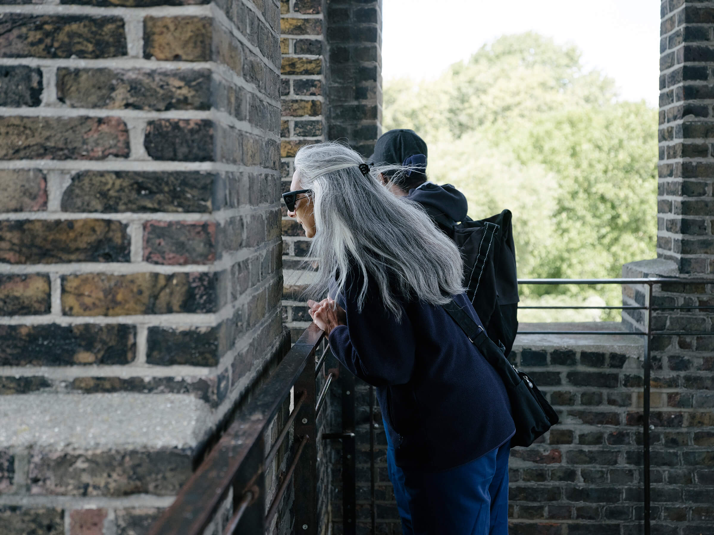 Woman and son enjoy view from pumping station