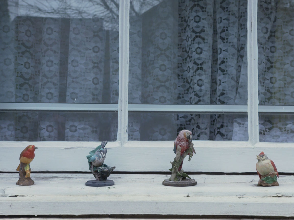 Bird silhouettes on windowsill of Hopton's Almshouse