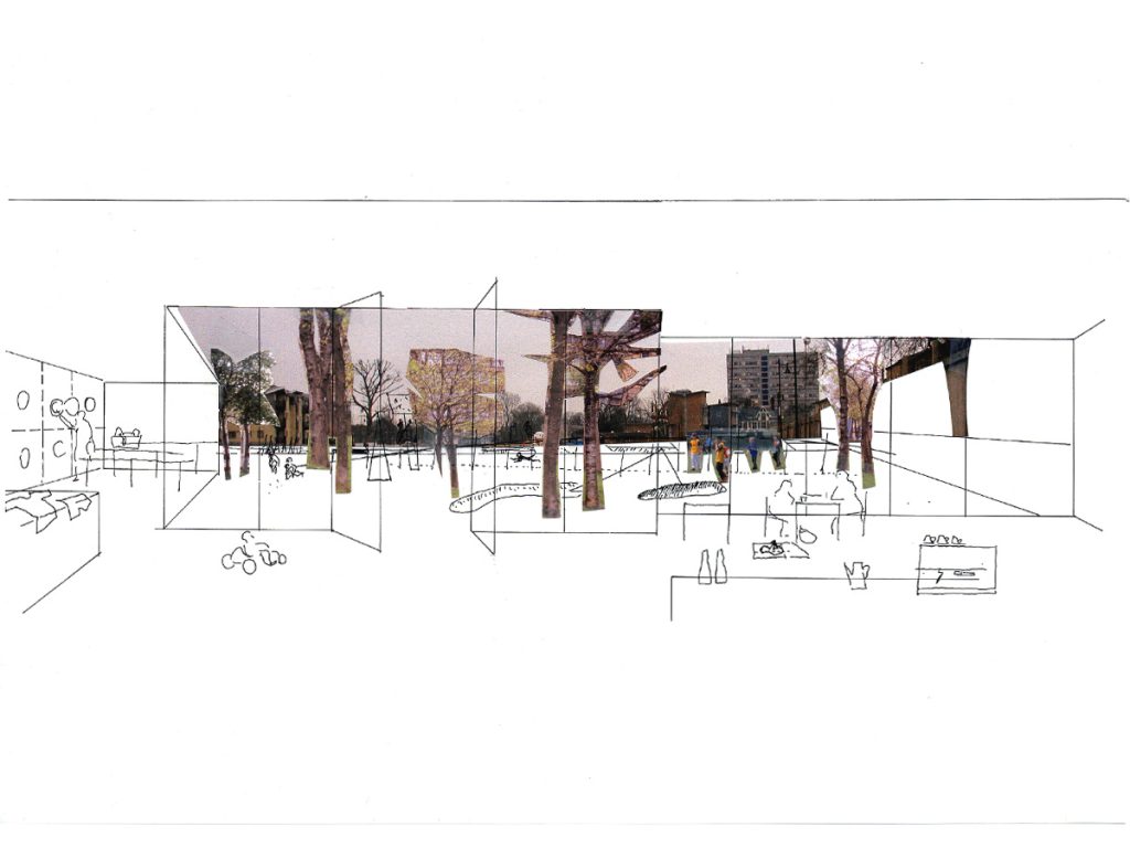 Sketch collage of cityscapes