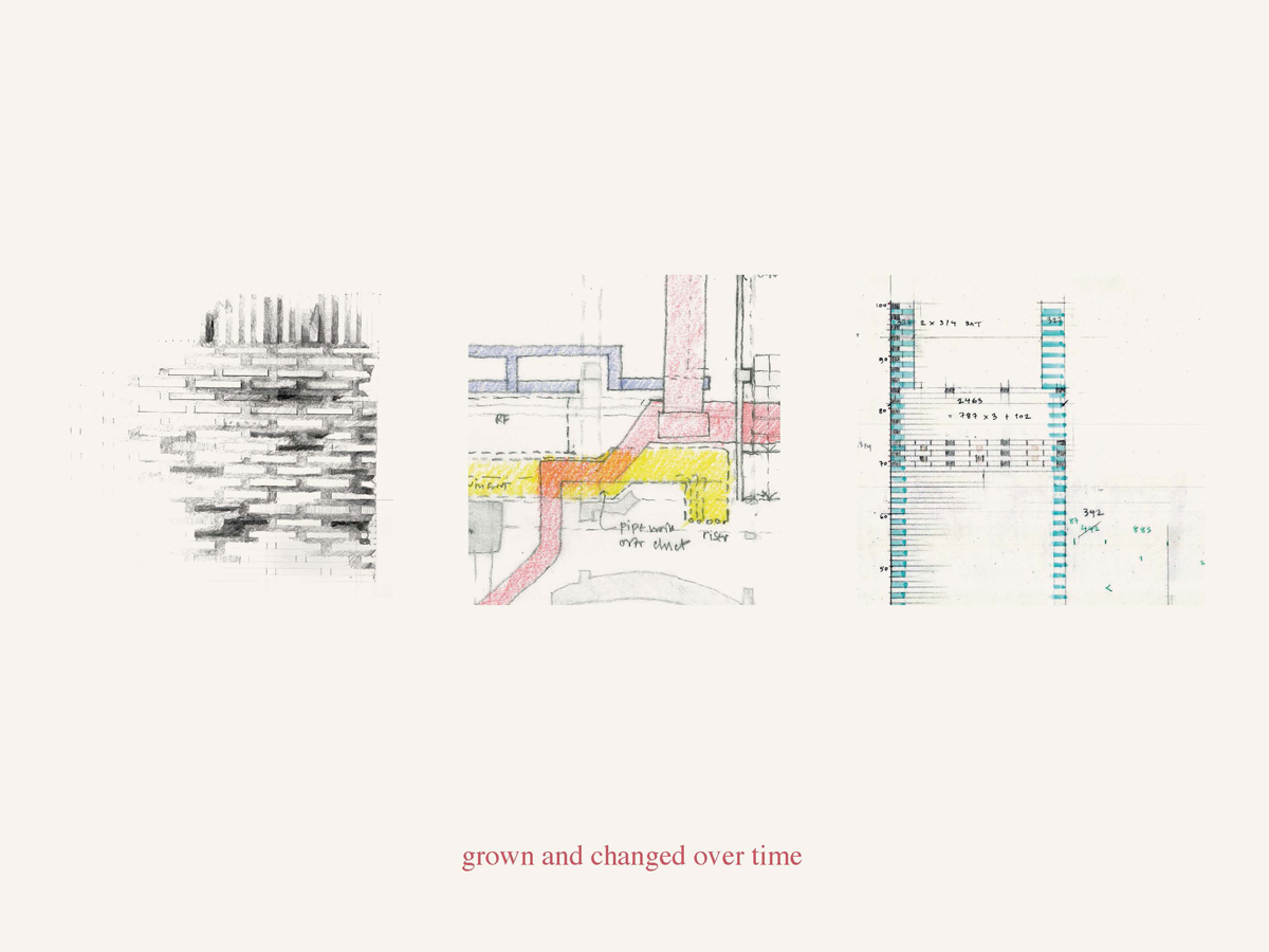 Sketches from above with text 'grown and changed over time'