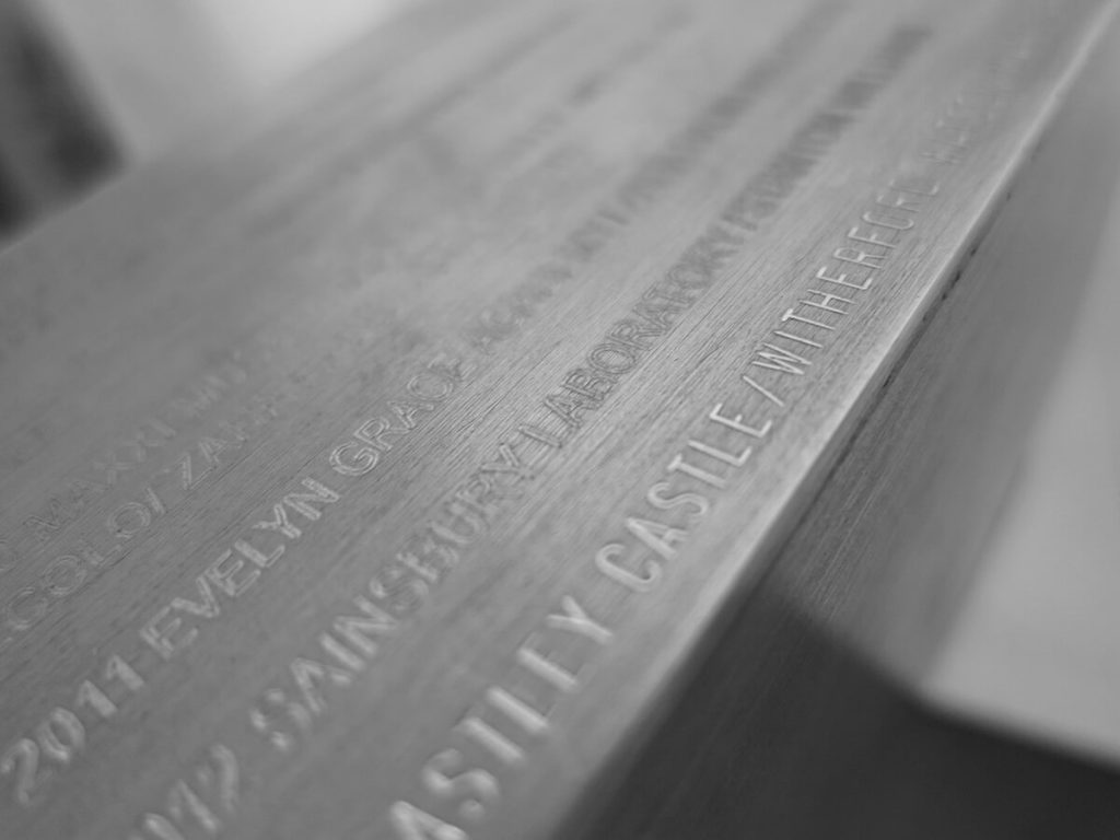 Close up of text on wood