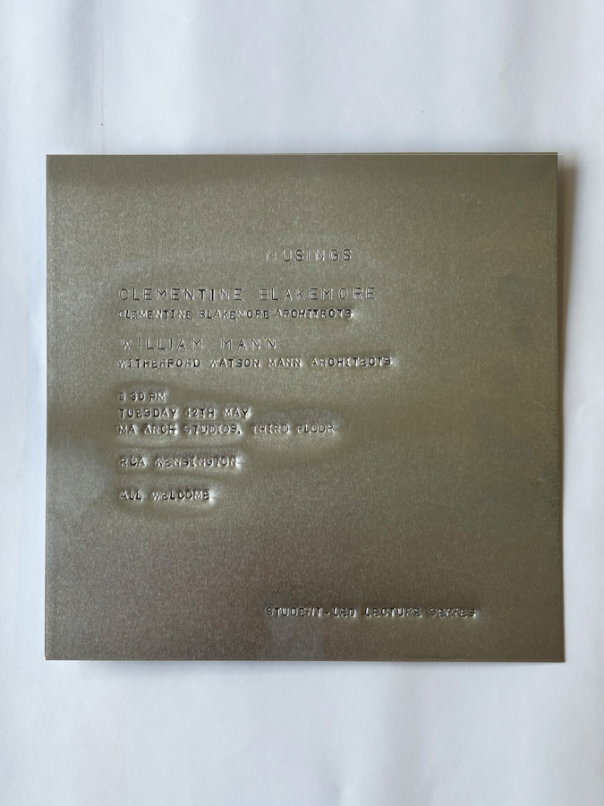 Plate to annouce talk by William Mann and Clementine Blakemore